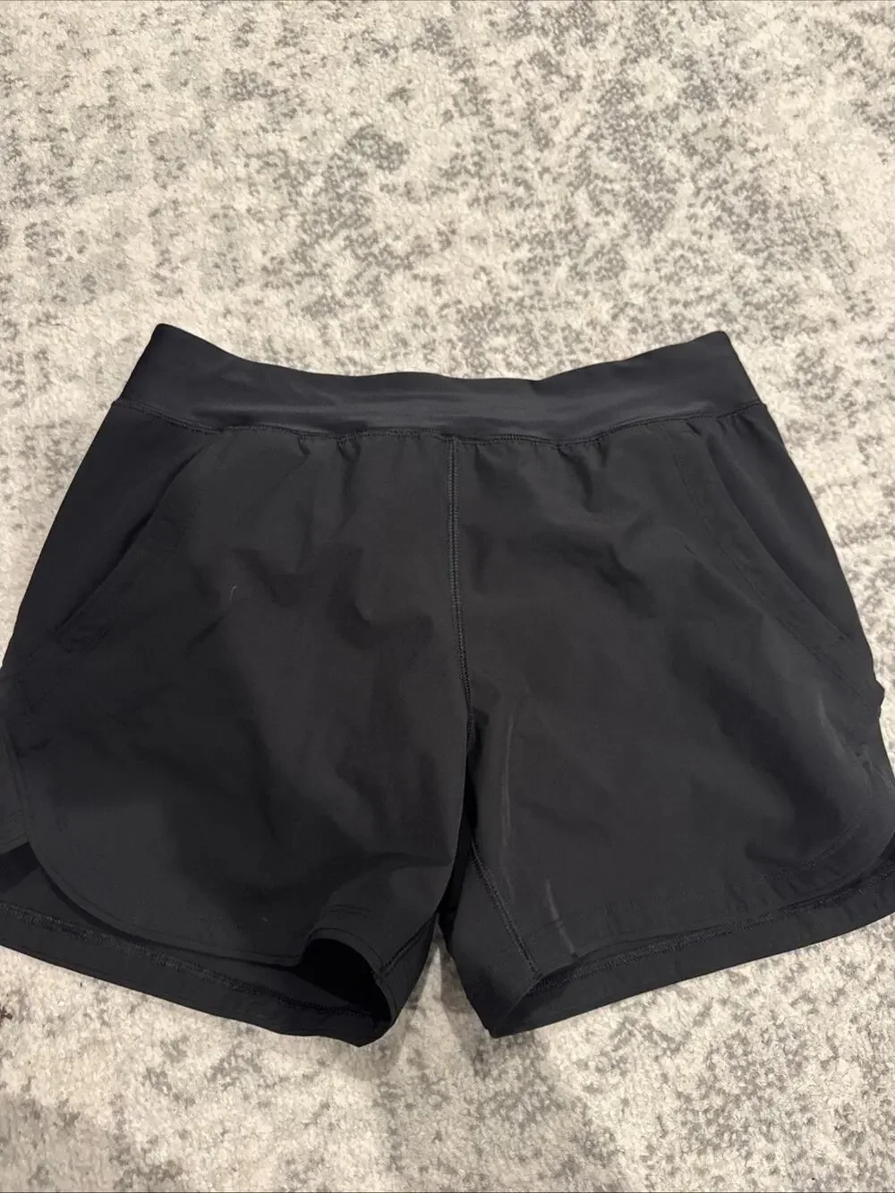 Lands End Womens Black Athletic Swim Shorts Pockets Size 10 Board Shorts